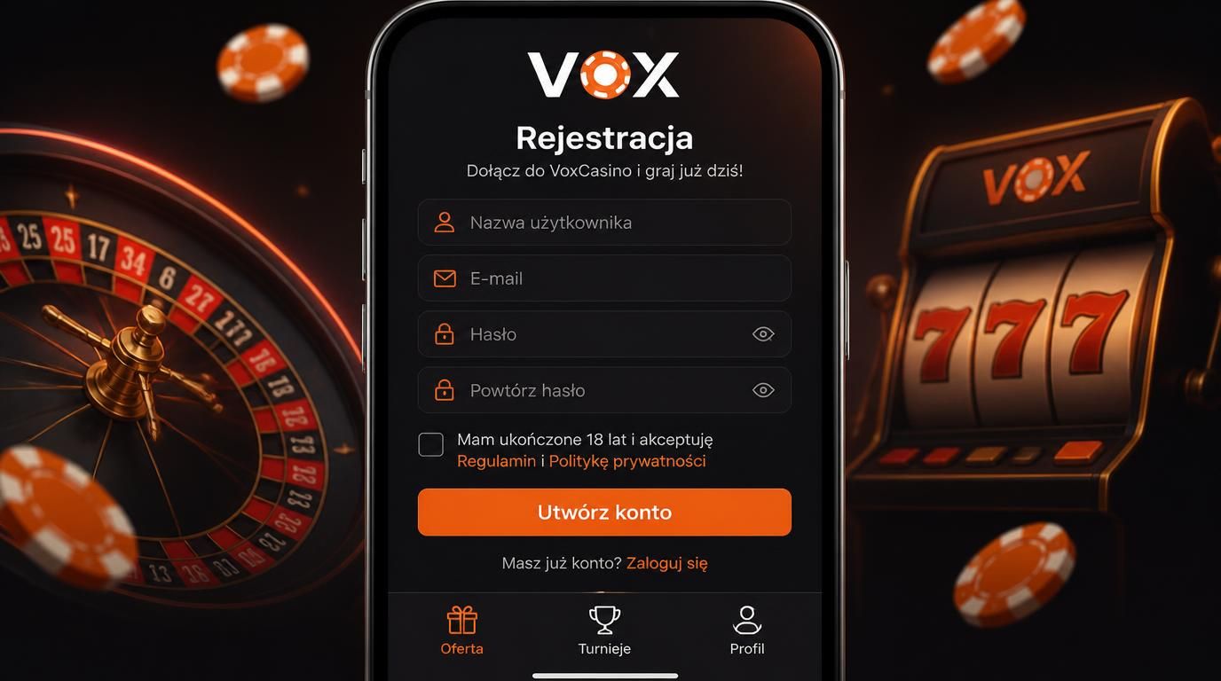 interfejs smartfonu z formularzem rejestracji VoxCasino pl